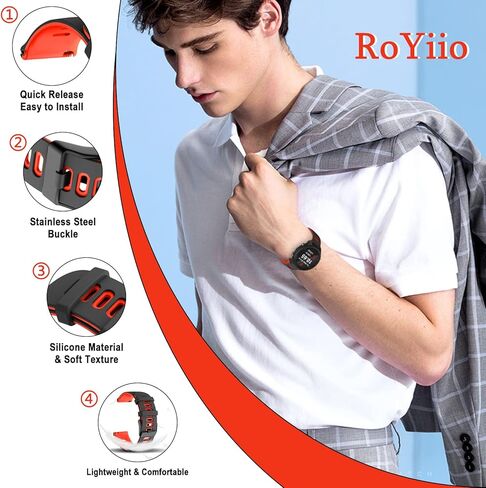 سوار ساعة RoYiio من السيليكون لعرض العروة 20 ملم/22 ملم، تحرير سريع، حزام بديل رياضي ناعم مريح للرجال والنساء in Kuwait