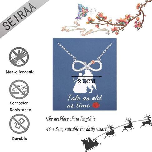SEIRAA Tale as Old as Time Jewelry Belle's Rose Flower Pendant Necklace Belle and Beast Fairytale Gifts in Kuwait