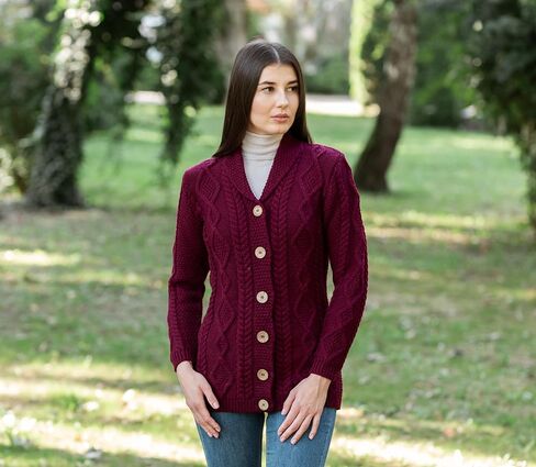 SAOL Shawl Neck Cardigan for Ladies 100% Merino Wool Buttoned V-Neck Sweater Made in Ireland in Kuwait