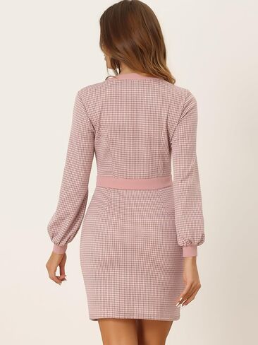 Allegra K Houndstooth Bodycon Dress for Women's V Neck Long Sleeve Pencil Sheath Dresses in Saudi Arabia