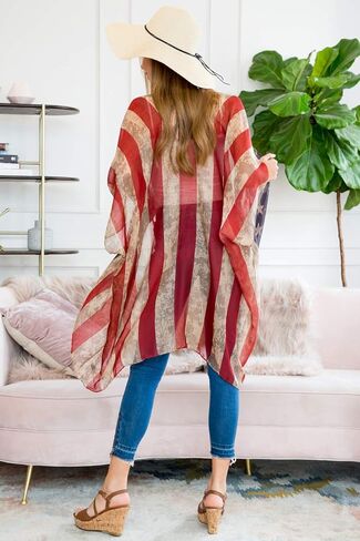 سترة صوفية مطبوعة بالعلم الأمريكي - 4 يوليو، نجمة وشريط وطني أمريكي، شال خفيف الوزن مفتوح كيمونو كارديجان/غطاء سترة in Kuwait