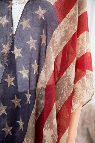سترة صوفية مطبوعة بالعلم الأمريكي - 4 يوليو، نجمة وشريط وطني أمريكي، شال خفيف الوزن مفتوح كيمونو كارديجان/غطاء سترة in Kuwait