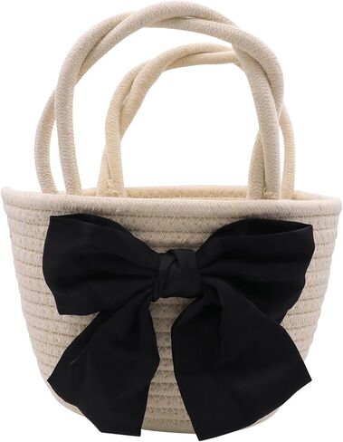 حقيبة على شكل فيونكة للنساء والفتيات حقيبة يد منسوجة على الشاطئ حقيبة صغيرة بمقبض من القش in Kuwait