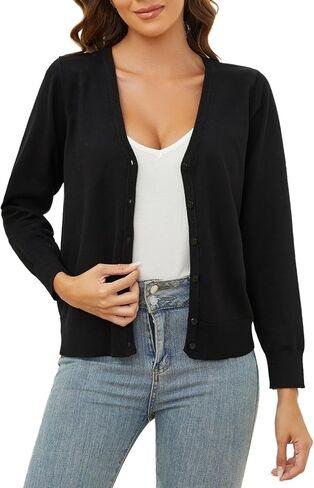 سترة SPARKLE & SKY للسيدات خفيفة الوزن: سترة صوفية متماسكة برقبة على شكل حرف V وسترات صوفية بأكمام طويلة in Kuwait