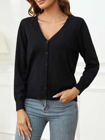 سترة SPARKLE & SKY للسيدات خفيفة الوزن: سترة صوفية متماسكة برقبة على شكل حرف V وسترات صوفية بأكمام طويلة in Kuwait