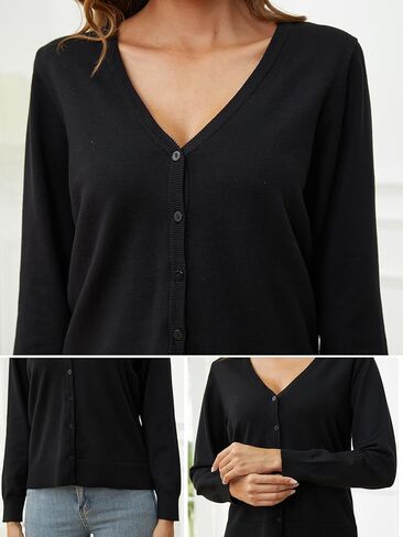 سترة SPARKLE & SKY للسيدات خفيفة الوزن: سترة صوفية متماسكة برقبة على شكل حرف V وسترات صوفية بأكمام طويلة in Kuwait