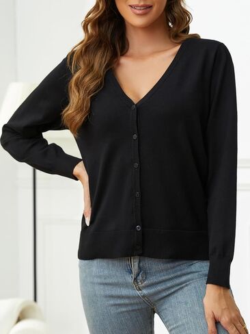 سترة SPARKLE & SKY للسيدات خفيفة الوزن: سترة صوفية متماسكة برقبة على شكل حرف V وسترات صوفية بأكمام طويلة in Kuwait