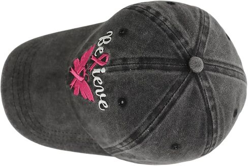 Breast Cancer Awareness Hat for Women, Adjustable Embroidered Cotton Denim Believe Pink Ribbon Butterfly Baseball Cap in Saudi Arabia
