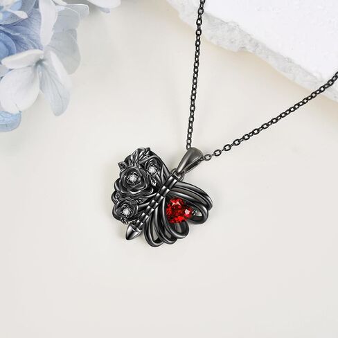 AXOMY Skeleton Necklace 925 Sterling Silver Black Rose Skeleton Pendant Necklace Goth Skull Skeleton Jewelry Gifts for Women Girls Halloween Gothic Party in Saudi Arabia