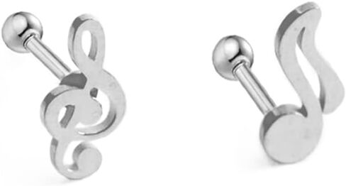 16G Asymmetrical Treble Clef Music Note Stud Earrings for Women Girls Men Stainless Steel Hypoallergenic Screw Back Tragus Helix Barbell Cartilage Piercing Body Jewelry Fashion Gifts Birthday Xmas Bff in Saudi Arabia