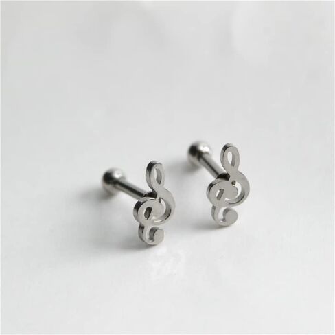 16G Asymmetrical Treble Clef Music Note Stud Earrings for Women Girls Men Stainless Steel Hypoallergenic Screw Back Tragus Helix Barbell Cartilage Piercing Body Jewelry Fashion Gifts Birthday Xmas Bff in Saudi Arabia