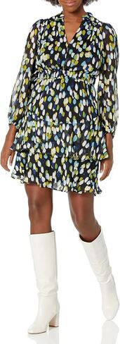 London Times womens Elastic Waist Blouson Waist Bishop Sleeve Feminine Flattering Versatile Dress in Saudi Arabia