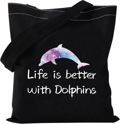 VAMSII Dolphin Tote Bag Dolphin Lover Gifts Life is Better with Dolphins Shoulder Bag Dolphin Gifts Shopping Bag in Kuwait