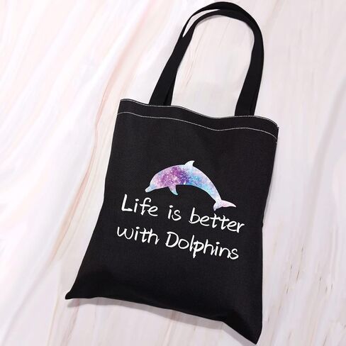 VAMSII Dolphin Tote Bag Dolphin Lover Gifts Life is Better with Dolphins Shoulder Bag Dolphin Gifts Shopping Bag in Kuwait