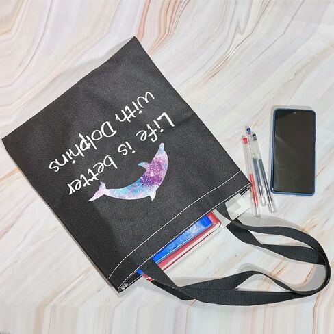 VAMSII Dolphin Tote Bag Dolphin Lover Gifts Life is Better with Dolphins Shoulder Bag Dolphin Gifts Shopping Bag in Kuwait