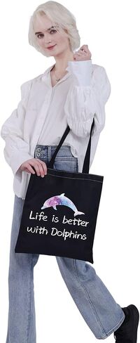 VAMSII Dolphin Tote Bag Dolphin Lover Gifts Life is Better with Dolphins Shoulder Bag Dolphin Gifts Shopping Bag in Kuwait