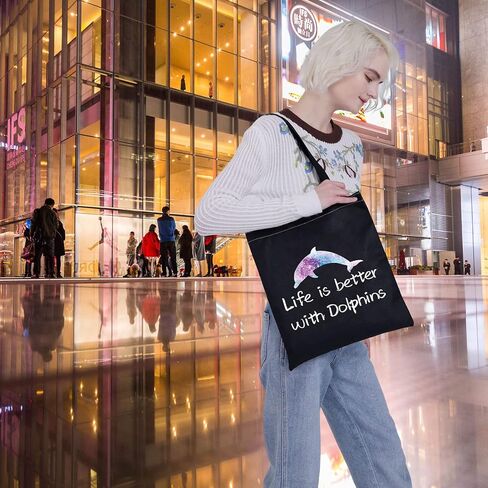 VAMSII Dolphin Tote Bag Dolphin Lover Gifts Life is Better with Dolphins Shoulder Bag Dolphin Gifts Shopping Bag in Kuwait