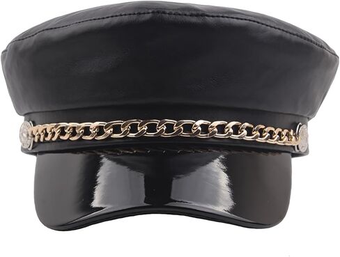 قبعة موزع الصحف النسائية، قبعات بيريه أنيقة بإبزيم، قبعات كابي كلاسيكية، إكسسوار أنيق للفتيات (سلسلة ذهبية) in Kuwait