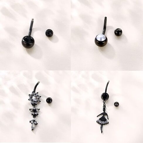 K & Y 8 قطعة 14 جرام الفولاذ المقاوم للصدأ منحني البطن خاتم على شكل زر ثقب قلادة الجراحية البطن خاتم على شكل زر هيئة ثقب المجوهرات للنساء in Kuwait