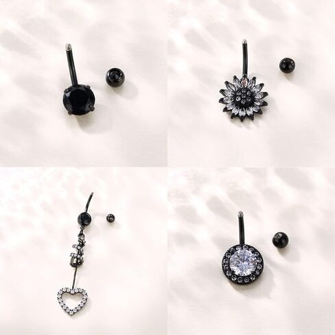 K & Y 8 قطعة 14 جرام الفولاذ المقاوم للصدأ منحني البطن خاتم على شكل زر ثقب قلادة الجراحية البطن خاتم على شكل زر هيئة ثقب المجوهرات للنساء in Kuwait