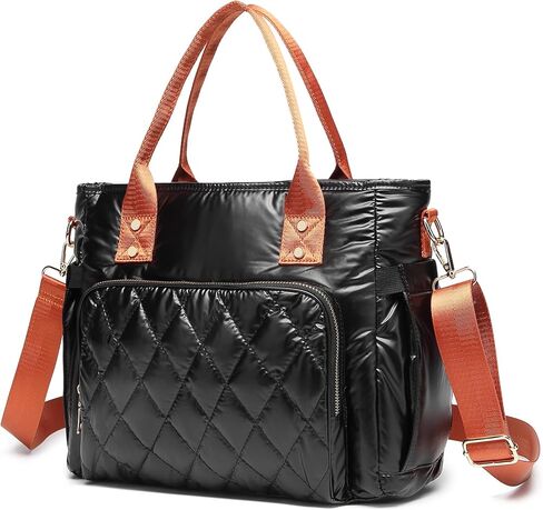 حقيبة حمل منتفخة مبطنة منتفخة للنساء، حقيبة كروس من القطن خفيفة الوزن، حقيبة يد مبطنة ناعمة، سوداء in Kuwait