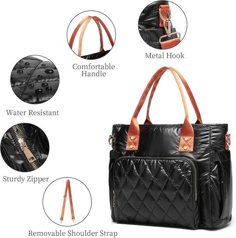 حقيبة حمل منتفخة مبطنة منتفخة للنساء، حقيبة كروس من القطن خفيفة الوزن، حقيبة يد مبطنة ناعمة، سوداء in Kuwait