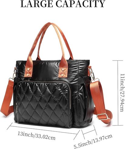 حقيبة حمل منتفخة مبطنة منتفخة للنساء، حقيبة كروس من القطن خفيفة الوزن، حقيبة يد مبطنة ناعمة، سوداء in Kuwait