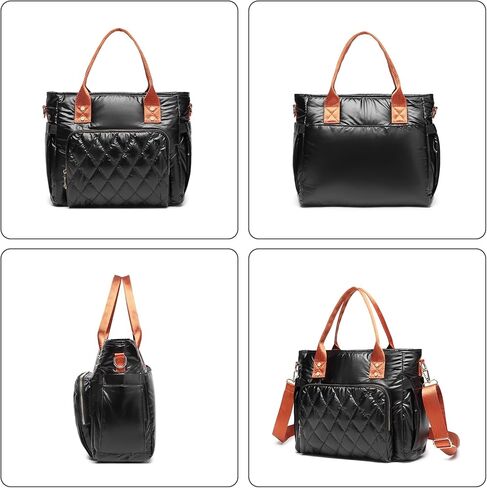 حقيبة حمل منتفخة مبطنة منتفخة للنساء، حقيبة كروس من القطن خفيفة الوزن، حقيبة يد مبطنة ناعمة، سوداء in Kuwait