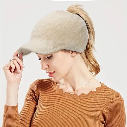 قبعة شتوية من صوف الحمل على شكل ذيل حصان للنساء مفتوحة من الأعلى، قبعة بيسبول دافئة للطقس البارد in Kuwait