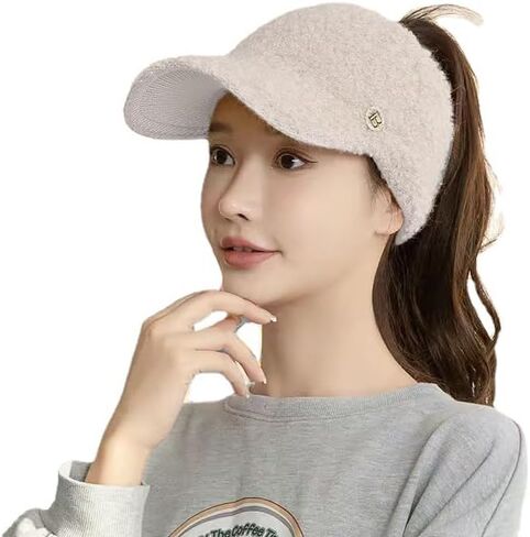 قبعة شتوية من صوف الحمل على شكل ذيل حصان للنساء مفتوحة من الأعلى، قبعة بيسبول دافئة للطقس البارد in Kuwait