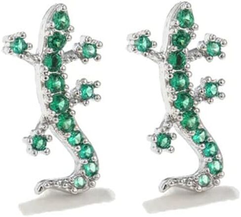 20G Green CZ Gecko Stud Earrings for Women Girls Sterling Silver Post Cubic Zirconia Crystal Helix Screw Back Tragus Cartilage Ear Piercing Dainty Barbell Fashion Animal Body Jewelry Gifts in Saudi Arabia