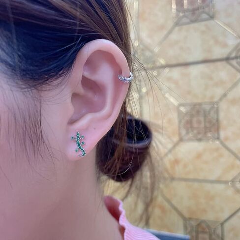 20G Green CZ Gecko Stud Earrings for Women Girls Sterling Silver Post Cubic Zirconia Crystal Helix Screw Back Tragus Cartilage Ear Piercing Dainty Barbell Fashion Animal Body Jewelry Gifts in Saudi Arabia