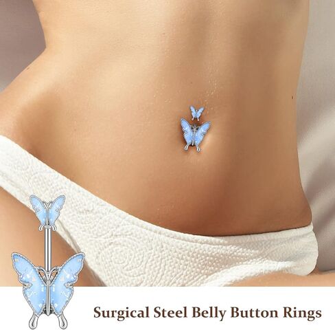 10 Pcs Dangle Belly Button Rings Piercing Belly Button Rings for Women Silver Heart Stainless Steel Curved Belly Rings Jewelry Dangling Cute Heart Butterfly Navel Rings Women's Body Piercing Barbells in Saudi Arabia