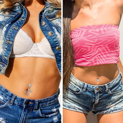 10 Pcs Dangle Belly Button Rings Piercing Belly Button Rings for Women Silver Heart Stainless Steel Curved Belly Rings Jewelry Dangling Cute Heart Butterfly Navel Rings Women's Body Piercing Barbells in Saudi Arabia