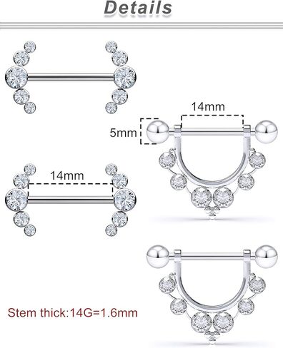 Ocptiy 14G الحلمة ثقب المجوهرات حلقات اللسان الجراحية الصلب الفضة اللسان الحلمة الحديد بار ثقب المجوهرات للنساء 14 مللي متر 9/16 بوصة in Kuwait
