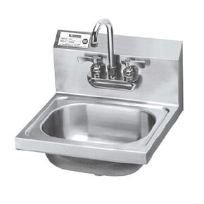 Krowne HS-22 Hand Sink, Wall Mount, 15-3/4"W x 15-1/4"D x 13-3/8"H OA, 7-3/4"H backsplash, 12-1/2" Wide x 9-3/4" Front-to-Back x 5-5/8" deep Bowl, 4" OC Splash Mount Royal Series gooseneck Faucet