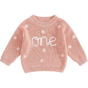 سترة متماسكة للرضع والبنات لعيد الميلاد الأول مطرزة بأكمام طويلة، بلوفر علوي، ملابس عيد ميلادي الأول in Kuwait