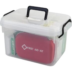 1-Pack Clear First Aid Kit Container, Travel Medicine Storage Box with Tray