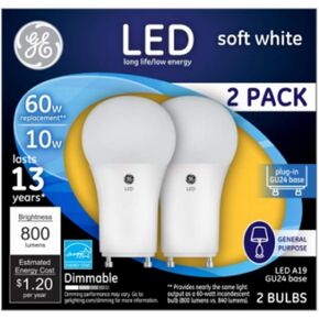 GE Lighting 93095629 LED Bulb, A19, 800 Lumens, 10-Watt, 2-Pk. - Quantity 1
