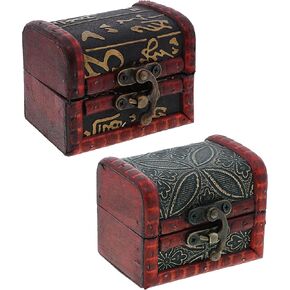 3 Inch Wooden Chest Keepsake Treasure Box for Trinkets - Set of 2 (Basket & Nature)
