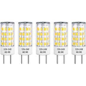 GY6.35 LED Bulb, 4W(50W Equivalent), 12V-24V AC/DC, Warm White 3000K, 500 Lumens, T4 Type GY6.35 Bi-Pin Base Light Bulbs for Landscape Lighting, Pendant Light, Non-Dimmable, Pack of 5