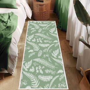 Sage Green Runner Rug for Hallway,Plant Leaves Floral Area Rug 2x6 Laundry Room Rug Botanical Print Throw Carpet Non-Slip Floor Carpet for Bedroom Indoor Entrance Doormat Washable Kitchen Runner Rugs