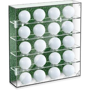 Golf Balls Display Case Wall Mount for 20 Balls Acrylic Golf Ball Holder with Door Artificial Turf Golf Ball Display Rack Cabinet for Collector Memorabilia Golf Enthusiasts