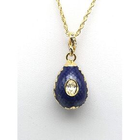 Keren Kopal Blue Egg Pendant Necklace Fabrege Styled Love Gift for Her Wife Mother Special Chic Present Decorated with Crystals