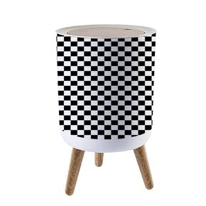 Small Trash Can with Lid Black and White Checkered Seamless Stock 7 Liter Round Garbage Can Elasticity Press Cover Lid Wastebasket for Kitchen Bathroom Office 1.8 Gallon