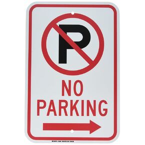 Brady 124381 Traffic Control Sign, Legend "No Parking (W/Right Arrow)", 18" Height, 12" Width, Black and Red on White