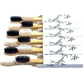 AAKA Bamboo Toothbrushes Eco-Friendly | BPA Free| Charcoal Soft Bristles, Biodegradable Natural Toothbrushes (12 Pack in a Box)