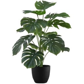 Monarch Specialties I 9576 Artificial Plant, 24" Tall, Monstera, Indoor, Faux, Fake, Table, Greenery, Potted, Real Touch, Decorative, Green Leaves, Black Pot