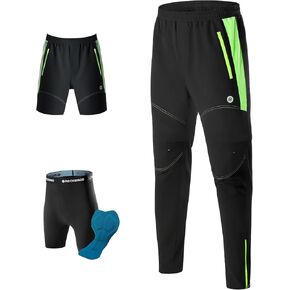 ROCKBROS Men's Cycling Pants Detachable Shorts 3 in 1 Mountain Bike Hiking Gear Windproof Fleece Lined Running Ski
