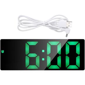 Digital Alarm Clock, Mirror LED Display Electronic Clock with Battery and USB Plug for Home Office Decoration